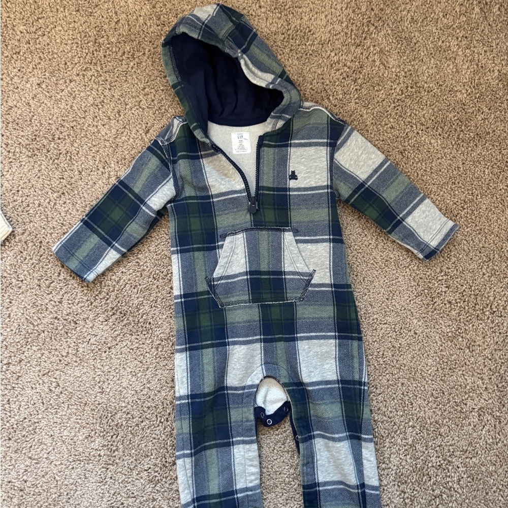 GAP Plaid Hooded One Piece - Green and Gray